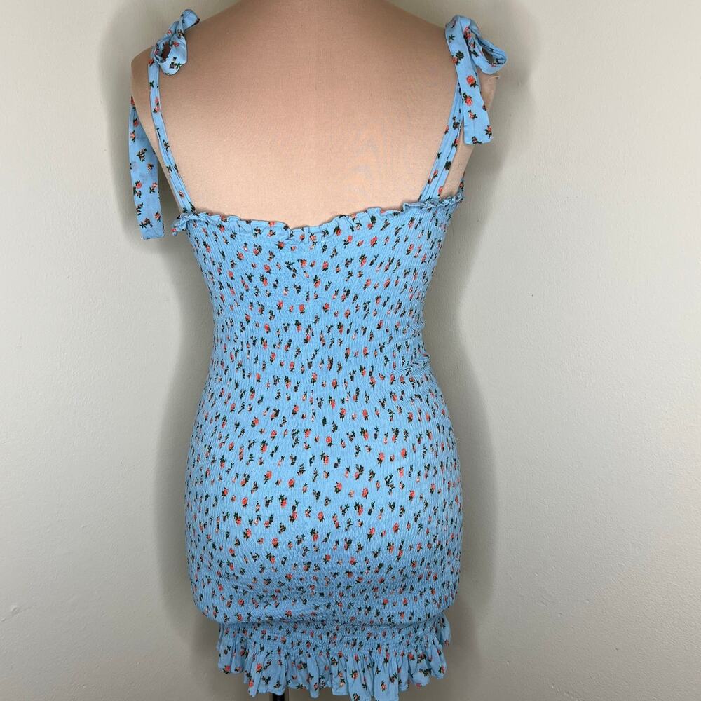 Free People Intimately Bella Dress Medium Womens Smocked Ruffle Floral Girly Sky - Picture 4 of 10